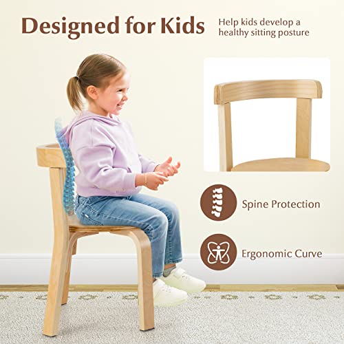 Costzon Kids Table and Chair Set, 5-Piece Wooden Activity Table w/ 4 Chairs, Toy Bricks, Classroom Playroom Daycare Furniture for Playing, Drawing, Reading, Bentwood Toddler Table & Chairs (Natural)