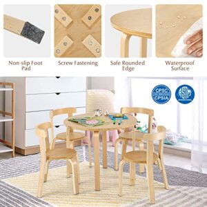 Costzon Kids Table and Chair Set, 5-Piece Wooden Activity Table w/ 4 Chairs, Toy Bricks, Classroom Playroom Daycare Furniture for Playing, Drawing, Reading, Bentwood Toddler Table & Chairs (Natural)