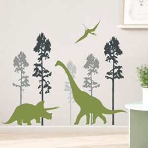 giant green dinosaur wall decals jungle black tree wall stickers diy removable big pin trees dinosaurs nature forest wall art decor for kids teens bedroom living room nursery playroom decoration dt-67