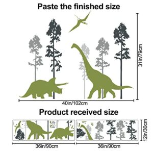 Giant Green Dinosaur Wall Decals Jungle Black Tree Wall Stickers DIY Removable Big Pin Trees Dinosaurs Nature Forest Wall Art Decor for Kids Teens Bedroom Living Room Nursery Playroom Decoration DT-67