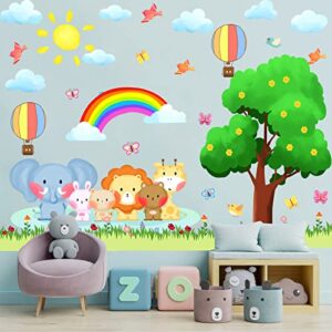 kokolap tree animal wall stickers,forest animal wall decal baby room decor,nursery wall decor rainbow wall stickers peel and stick,elephant bear wall sticker kids room bedroom classroom playroom decor