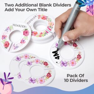 NEUTA 10x (Floral) Baby Closet Dividers with Marker - Double-Sided 0-24 Months - 2 Blank Baby Closet Size Dividers – ABS Plastic Baby Clothes Dividers for Closet - Baby Hanger Dividers…