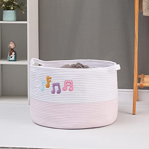 Volhouim XXXLarge Cotton Rope Basket， Blanket Storage for Living Room for Storage Blanket Basket Nursery Toy Basket Baby Laundry Basket for Clothes Towels Blankets，Empty Gift Basket 22"x14" Pink