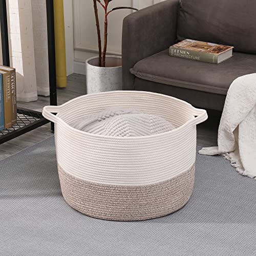 Volhouim XXXLarge Cotton Rope Basket for Organizing Baby Laundry Basket for Blankets Living Room Blanket Basket Cotton Rope Basket with Handle Collapsible Woven Basket Baby Toy Bin，22"x14" Light Brown