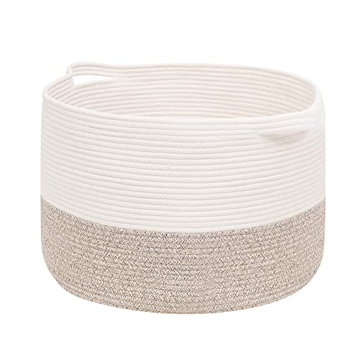 Volhouim XXXLarge Cotton Rope Basket for Organizing Baby Laundry Basket for Blankets Living Room Blanket Basket Cotton Rope Basket with Handle Collapsible Woven Basket Baby Toy Bin，22"x14" Light Brown