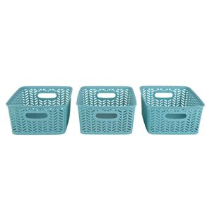 simplify 25173-dusty-3pk herringbone storage basket, small, dusty blue, 3 count