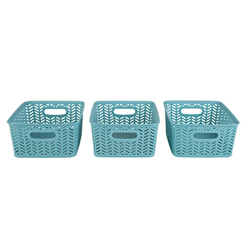 Simplify 25173-Dusty-3Pk Herringbone Storage Basket, Small, Dusty Blue, 3 Count