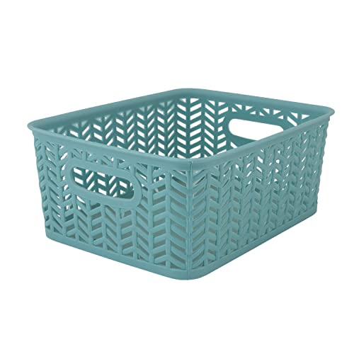 Simplify 25173-Dusty-3Pk Herringbone Storage Basket, Small, Dusty Blue, 3 Count