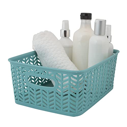 Simplify 25173-Dusty-3Pk Herringbone Storage Basket, Small, Dusty Blue, 3 Count