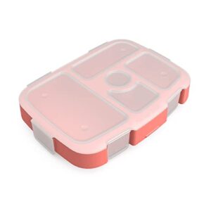 bentgo® kids tray with transparent cover - reusable, bpa-free, 5-compartment meal prep container with built-in portion control for healthy, at-home meals & on-the-go lunches (coral)