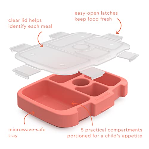 Bentgo® Kids Tray with Transparent Cover - Reusable, BPA-Free, 5-Compartment Meal Prep Container with Built-In Portion Control for Healthy, At-Home Meals & On-the-Go Lunches (Coral)