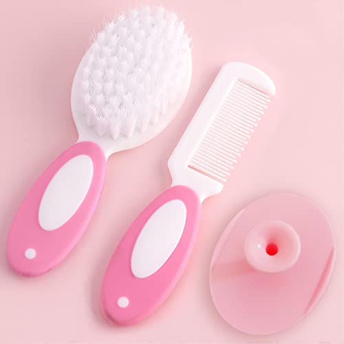 Baby Hair Brush, Cradle Cap Brush, Baby Hair Comb, Baby Hair Brush and Comb Set for Newborns & Toddlers, Baby Brush Soft Bristles, Ideal for Cradle Cap, Perfect Baby Registry Gift (Pink)