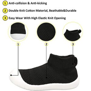 SEBELLST Baby Boy Girl Sneakers Toddler Infant First Walking Shoes Non-Skid Indoor Baby Sneakers Soft Sole Non Slip Cotton Mesh Breathable Lightweight Baby Shoes (Black, 9-12 Months)
