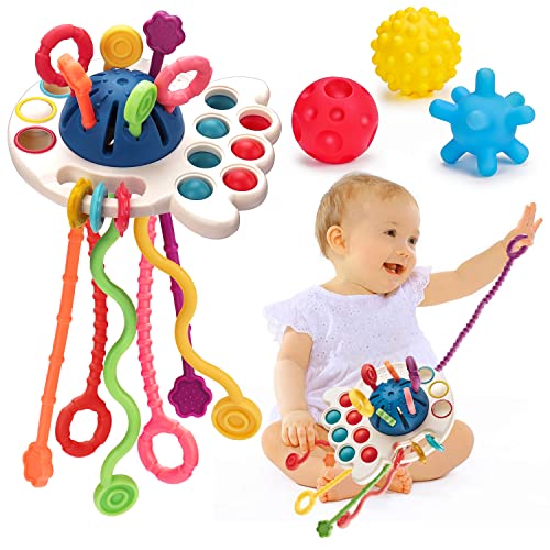 Montessori Pull String Toys for Babies 0-6 6-12 Months Baby Sensory Toys Balls Toddler Travel Infant Toys 9 10 12-18 Month Teethers Developmental Fine Motor Skills Toys for 1 2 Year Old Birthday Gift