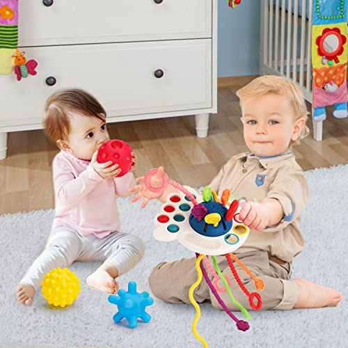 Montessori Pull String Toys for Babies 0-6 6-12 Months Baby Sensory Toys Balls Toddler Travel Infant Toys 9 10 12-18 Month Teethers Developmental Fine Motor Skills Toys for 1 2 Year Old Birthday Gift