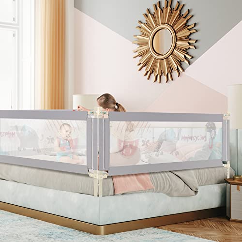 BABY JOY Bed Rail for Toddlers, 77’’ Extra Long, Height Adjustable & Foldable Baby Bed Rail Guard w/Breathable Mesh & Double Safety Child Lock for Kids Twin Double Full Size Queen King Mattress, Gray