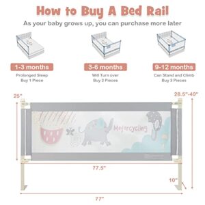 BABY JOY Bed Rail for Toddlers, 77’’ Extra Long, Height Adjustable & Foldable Baby Bed Rail Guard w/Breathable Mesh & Double Safety Child Lock for Kids Twin Double Full Size Queen King Mattress, Gray