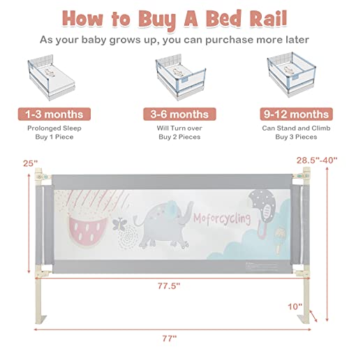 BABY JOY Bed Rail for Toddlers, 77’’ Extra Long, Height Adjustable & Foldable Baby Bed Rail Guard w/Breathable Mesh & Double Safety Child Lock for Kids Twin Double Full Size Queen King Mattress, Gray