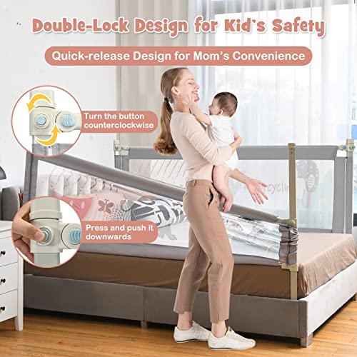 BABY JOY Bed Rail for Toddlers, 77’’ Extra Long, Height Adjustable & Foldable Baby Bed Rail Guard w/Breathable Mesh & Double Safety Child Lock for Kids Twin Double Full Size Queen King Mattress, Gray