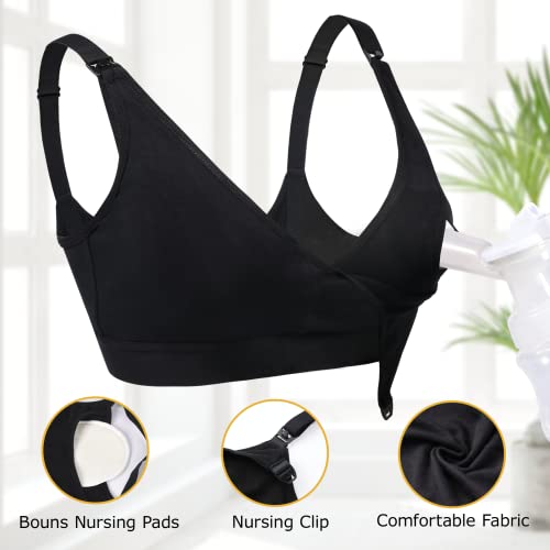 Momcozy Hands Free Pumping Bra, Adjustable Breast Pump Bra and Nursing Bra All in One with Nursing Pads, All Day Wear for Spectra, Lansinoh, Philips Avent Black