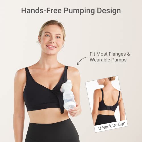 Momcozy Hands Free Pumping Bra, Adjustable Breast Pump Bra and Nursing Bra All in One with Nursing Pads, All Day Wear for Spectra, Lansinoh, Philips Avent Black