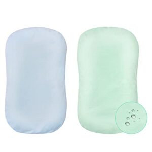 mexxi waterproof corduroy baby lounger covers (pack of 2) hypoallergenic cotton newborn covers | durable soft spare covers (covers only) (waterproof, pistachio green & alice blue)