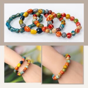 Sun&Beam Bracelet Set Ceramic String Beads Handmade Gift Colorful Men Women Stone Adornment Art Ethnic Accessories Student Cute 4Pcs (#01)