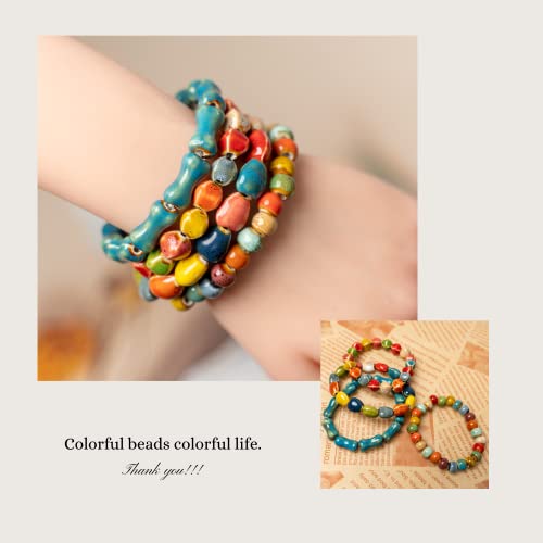 Sun&Beam Bracelet Set Ceramic String Beads Handmade Gift Colorful Men Women Stone Adornment Art Ethnic Accessories Student Cute 4Pcs (#01)