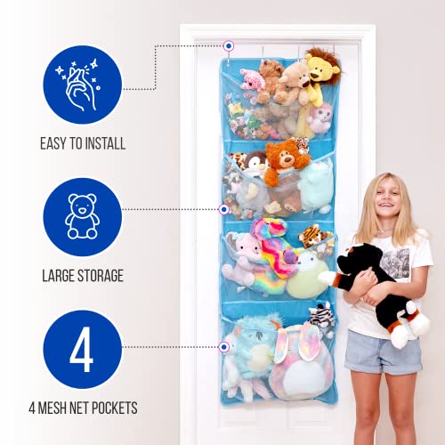 Lilly's Love Over Door Stuffed Animal Toy Storage Hanging Organizer | 4 Expandable Mesh Net Pockets, Stores Loads of Plush Toys | Large Plushie Display for Boys, Girls | Black (65" x 23")