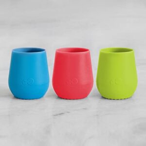 ez pz tiny cup 3-pack (blue, coral & lime) - 100% silicone training cup for infants - designed by a pediatric feeding specialist - 4 months+ - baby-led weaning gear & baby gift