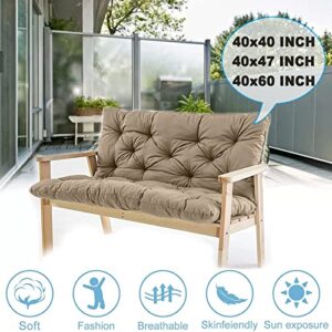 Outdoor Swing Replacement Seat Cushions Pad, 3 Seater Waterproof Non Slip Overstuffed Bench Cushion, Loveseat Cushions with Ties for Porch Garden Furniture Patio Lounger Bench(Khaki 40x60 inch)