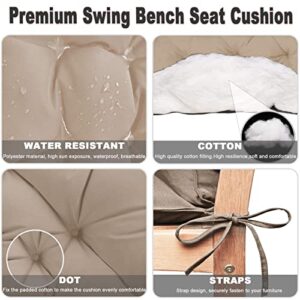 Outdoor Swing Replacement Seat Cushions Pad, 3 Seater Waterproof Non Slip Overstuffed Bench Cushion, Loveseat Cushions with Ties for Porch Garden Furniture Patio Lounger Bench(Khaki 40x60 inch)