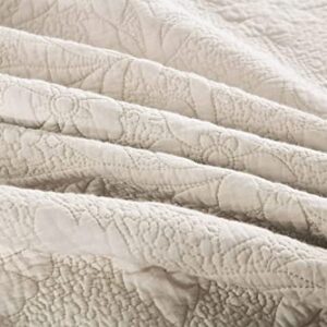 Brandream 6PC Quilt Bedding Set Beige Quilt Set Cotton King Size Scalloped Coverlet Set Vintage Quilted Comforter Set