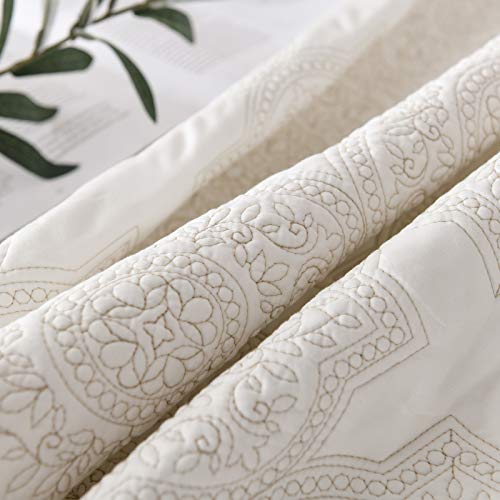 Brandream 6PC Quilt Bedding Set Beige Quilt Set Cotton King Size Scalloped Coverlet Set Vintage Quilted Comforter Set