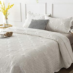 Brandream 6PC Quilt Bedding Set Beige Quilt Set Cotton King Size Scalloped Coverlet Set Vintage Quilted Comforter Set