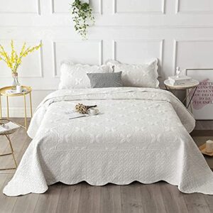 Brandream 6PC Quilt Bedding Set Beige Quilt Set Cotton King Size Scalloped Coverlet Set Vintage Quilted Comforter Set