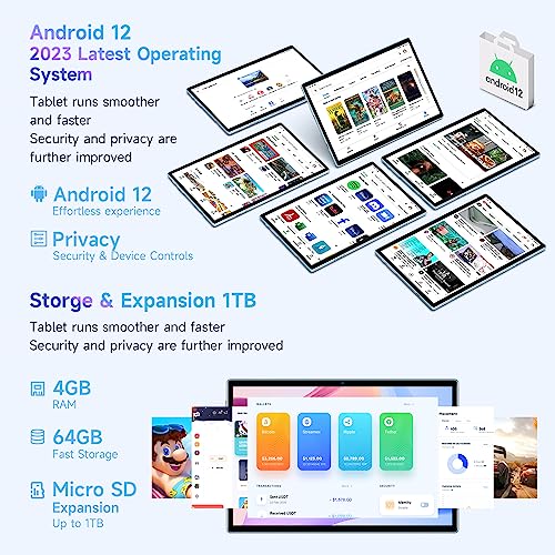 TECLAST 2023 New Android 12 Tablet, P30S Android Tablet 10 inch, 4+64GB, 1TB Expand Tablet PC, 8 Core CPU, 2.4G/5G WiFi Tablet, 10.1 inch IPS HD Display, Bluetooth 5.0, GPS, Dual Camera