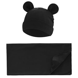 exemaba unisex baby swaddle blanket with hat set newborn swaddle receiving blankets sleep sack for 0-3 months boys girls(black)