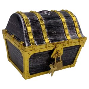 flyekist kids pirate treasure chest storage box,golden border decorative pirate chest with lock and key for kids birthday,halloween, christmas pirate party favors