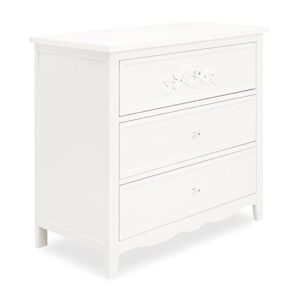 sweetpea baby rose/tiana three drawer dresser in ivory lace, made of sustainable, durable pinewood, easy to assemble, non-toxic finish, wooden nursery furniture