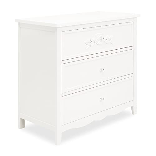 Sweetpea Baby Rose/Tiana Three Drawer Dresser in Ivory Lace, Made of Sustainable, Durable Pinewood, Easy to Assemble, Non-Toxic Finish, Wooden Nursery Furniture