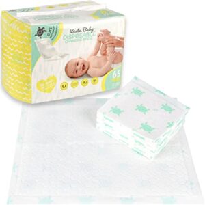vesta baby disposable changing pads - pack of 65 soft absorbent leak proof pee mats - white portable diaper change underpads for bed & table protection - 15 x 20" waterproof liners
