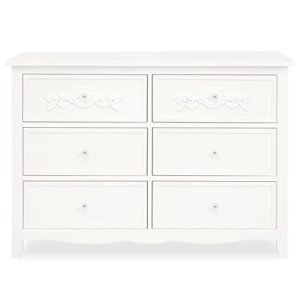 sweetpea baby rose/tiana double dresser in french white, made of sustainable pinewood, easy to assemble, non-toxic finish, six spacious drawers, nursery furniture