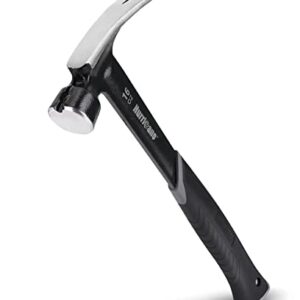 HURRICANE 16oz Framing Hammer, Straight Claw Hammer Forged and Heated Treated Carbon Steel with Magnetic Nail Holder, Ergonomic Non-slip Handle