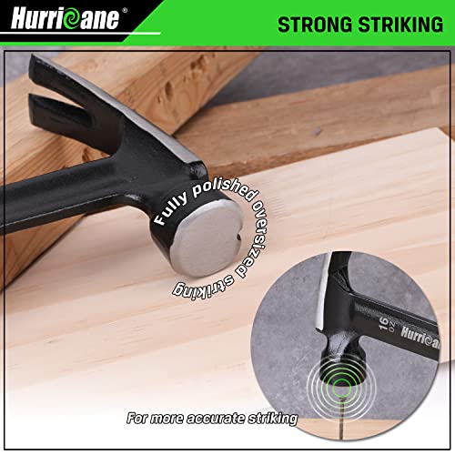 HURRICANE 16oz Framing Hammer, Straight Claw Hammer Forged and Heated Treated Carbon Steel with Magnetic Nail Holder, Ergonomic Non-slip Handle