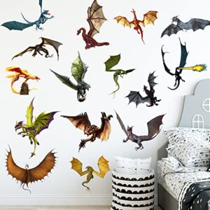 woyinis 3d fantasy dragon wall decal peel & stick dragon flying wall stickers removable vinyl wall art decor for kids living room classroom nursery decoration