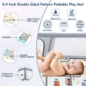 Baby Playpen with Mat 71"×59", Foldable Bay Playpen with Gate for Babies and Toddlers, Indoor & Outdoor Portable Play Yard with Anti-Slip Suckers, Safety Kids Activity Center (Grey)