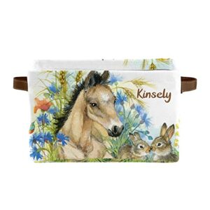 cute horse and bunny personalized storage basket ,custom storage bins cubes organizer with handle for bedroom wardrobe,nursery,basket 2 pack