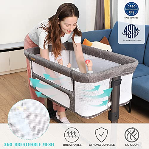 ANRRO Baby Bedside Bassinet,Bedside Sleeper Height Adjustable Portable Crib Easy Folding Kids Bed Side Sleeper for Newborn Infant