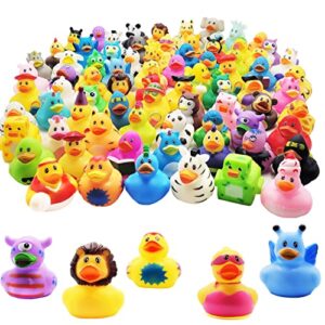 assorted rubber ducks toy duckies for kids and toddlers, bath birthday baby showers classroom, summer beach and pool activity, 2" inches (25-pack)